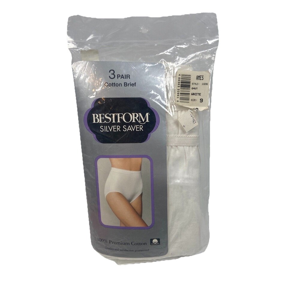 BESTFORM Sz 9 XL Women’s Silver Saver Vintage Cotton Briefs White Panties 3 Pack
